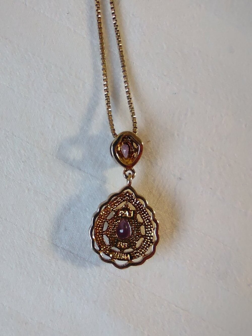 Necklace-2 Amethyst Stones Pendant- + 17.5" Box Chain - Sterling Silver 925 - Picture 9 of 14